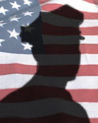 Silhouette of officer on American flag background